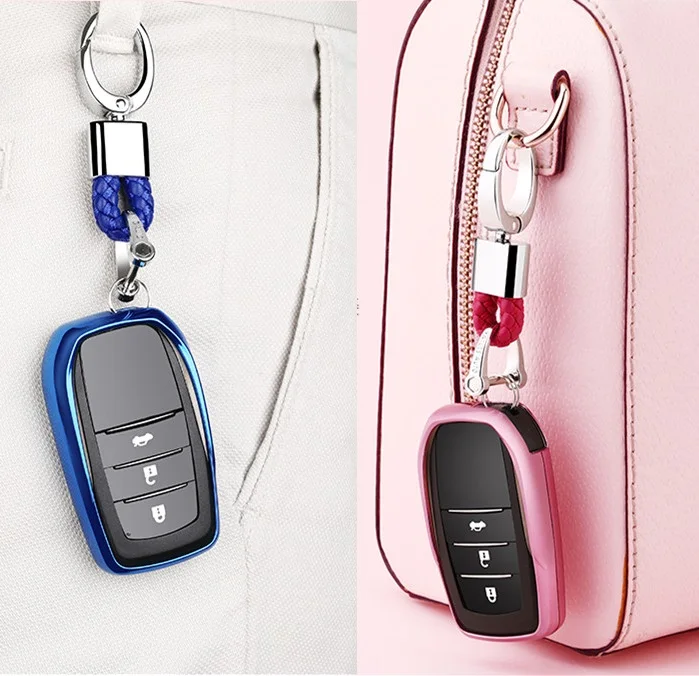 

TPU soft Key Cover Case For Toyota Chr C-hr RAV4 Land Cruiser 200 Avensis Auris Corolla Prius Key Shell Ring Holder Car Styling