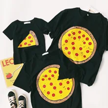 Новые летние хлопковые одинаковые комплекты для семьи с милой пиццей футболка для родителей и ребенка одежда для мамы и меня семейная одежда летняя детская одежда