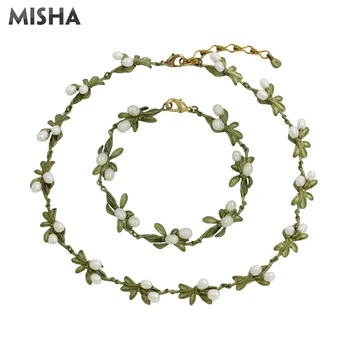 

MISHA New Jewelry Sets Pearl Necklace And Bracelet For Women High Quality Handmade Enamel Glaze Trendy Jewellry 02069