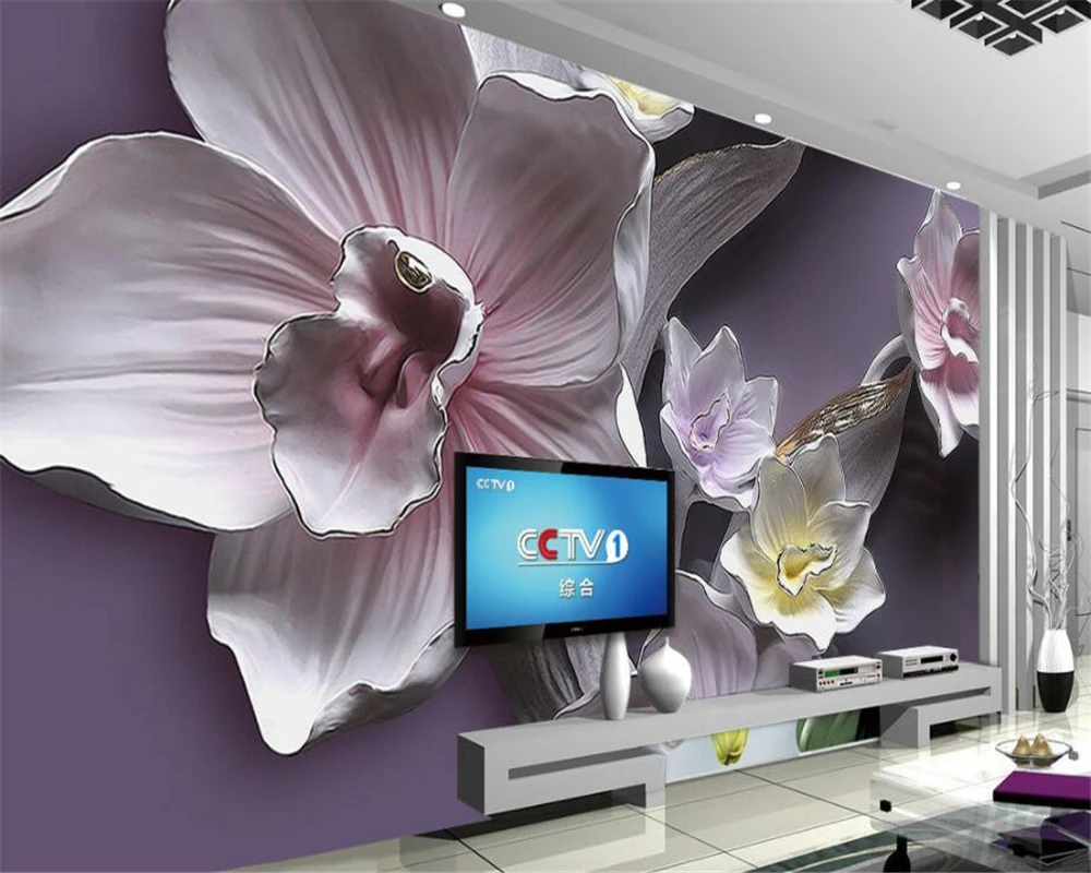 beibehang Custom Wallpaper Home Decorated Living Room Bedroom Mural 3D Relief Large Orchid TV Background Decorative 3d wallpaper beibehang Custom Wallpaper Home Decorated Living Room Bedroom Mural 3D Relief Large Orchid TV Background Decorative 3d wallpaper