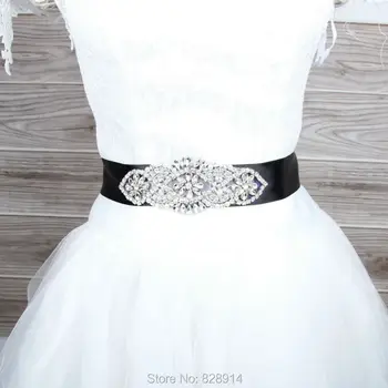 

Clear Rhinestones Applique Green Ribbon Wedding Dress Belt Bridal Sash with 400cm Length Ribbon 14 colors With Rhinestones