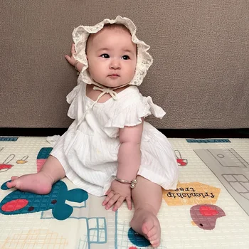 

CROAL CHERIE 0-24 Months New Born Baby Girls Romper Dress Cute White Cotton Girls Sleeveless Jumpsuit Baby Girls Clothes