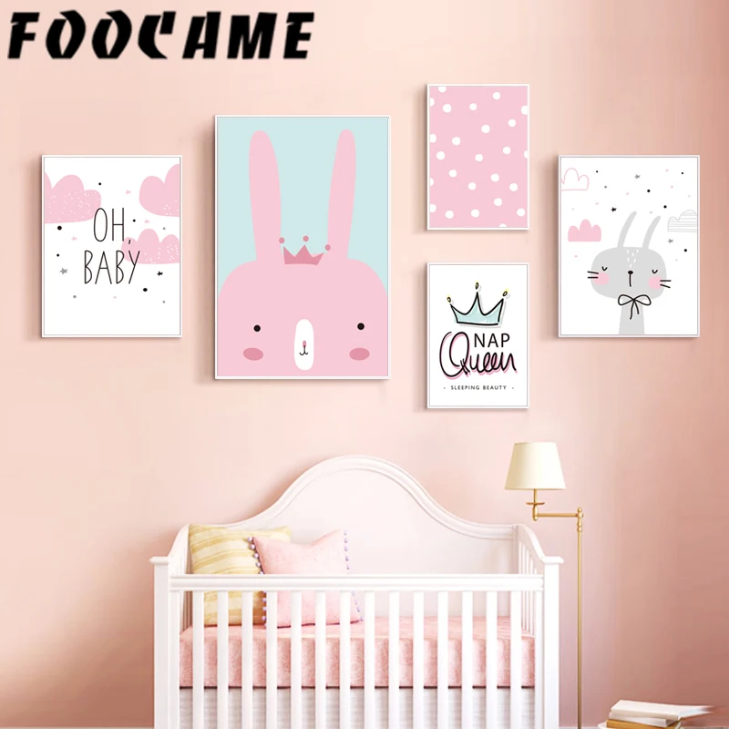 Fooshed милый домашний декор Корона кролик мультфильм плакат настенная