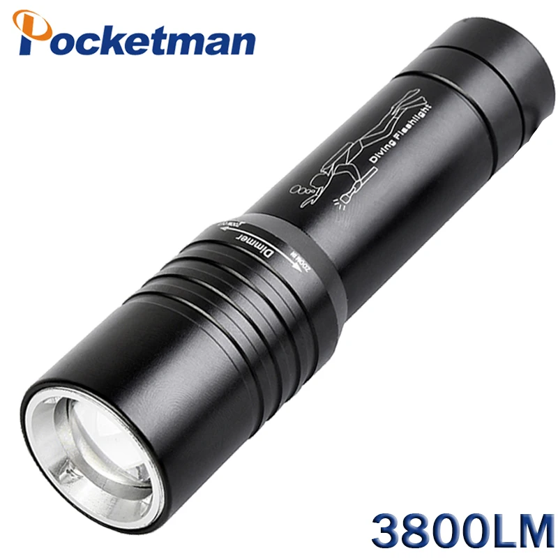 

3800Lumens Underwater Flashlight T6 LED Diving Light Waterproof Scuba Diving Flashlight Dive Torch Lamp Diver Flash Light