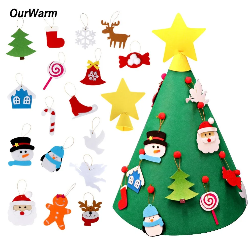 OurWarm DIY Felt Christmas Tree New Year Party Decoration Gift for Toddler 3D Shape Xmas Ornaments