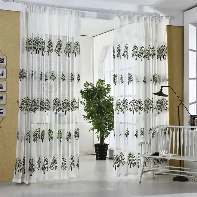 

High quality lucky tree pattern chiffon curtains finished for living room decorative