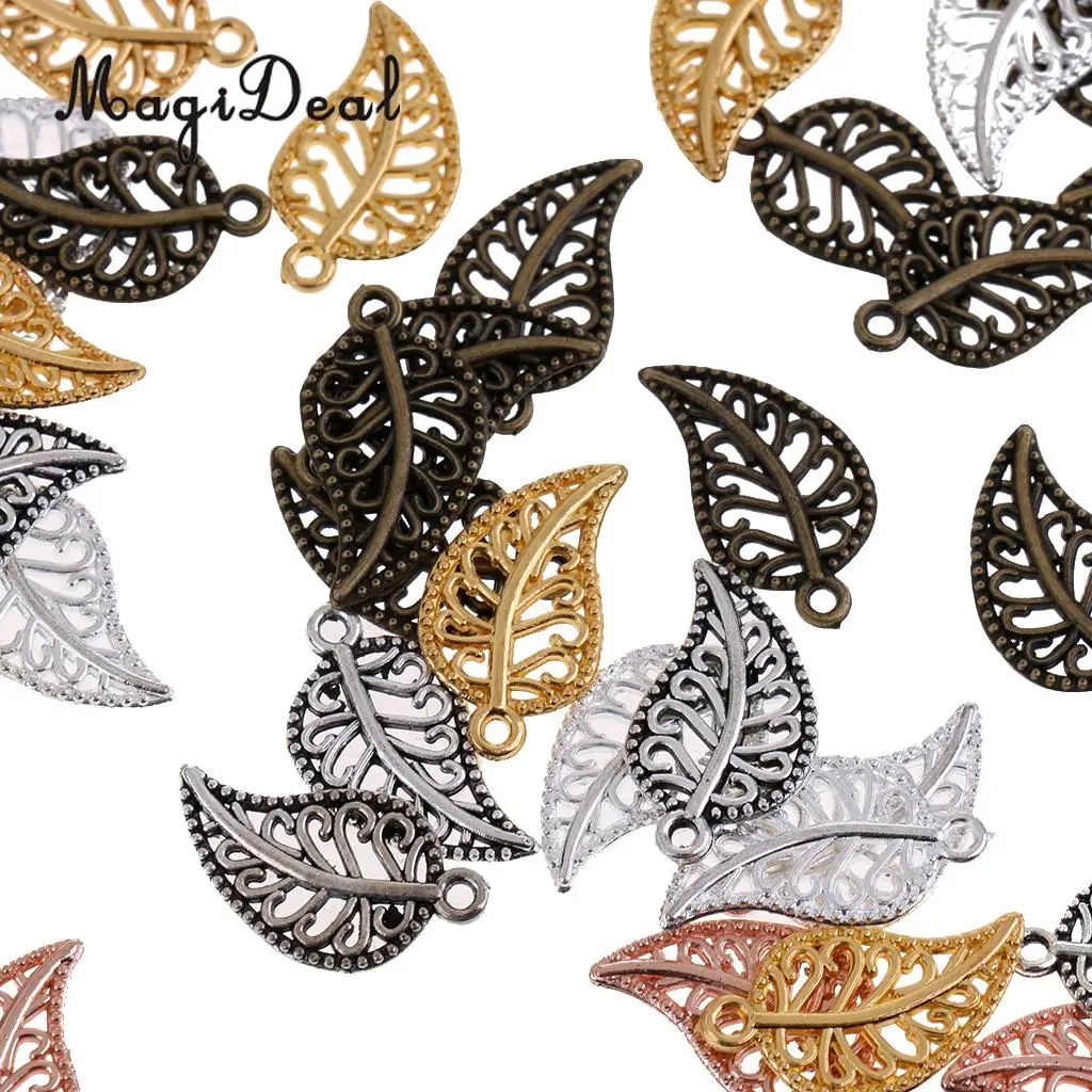 MagiDeal 75Pieces Vintage Hollow Filigree Leaf Charms Pendants Jewelry Findings Jjewelry Making Dangle Scrapbooking Material