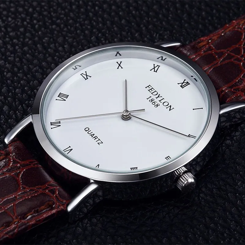 2017 New Arrival Guneine Leather Strap Simple Roman Numerals Men