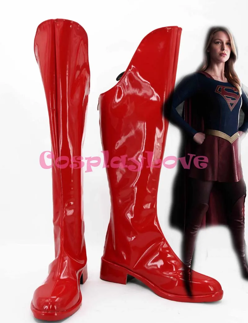 

Superman SuperGirl Cosplay Shoes Newest Custom Made American Movie Red Long Boots For Halloween