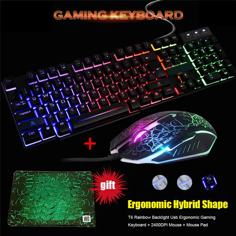 Проводной светодиодный мультимедийный Эргономичный Usb игровая клавиатура мышь