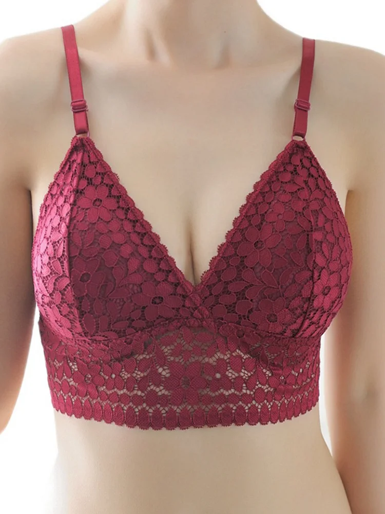 

Fashion Women Summer Lace Bra Sexy Deep V French Style Soft Ladies Triangle Bralette Beauty Back Lightweight Breathable Crop Top