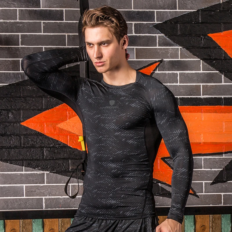 FANNAI Мужская рубашка для бега с длинным рукавом, компрессионные рубашки для спортзала, фитнеса, бодибилдинга, футболка для тренировок, спортивные топы, тренировочный костюм