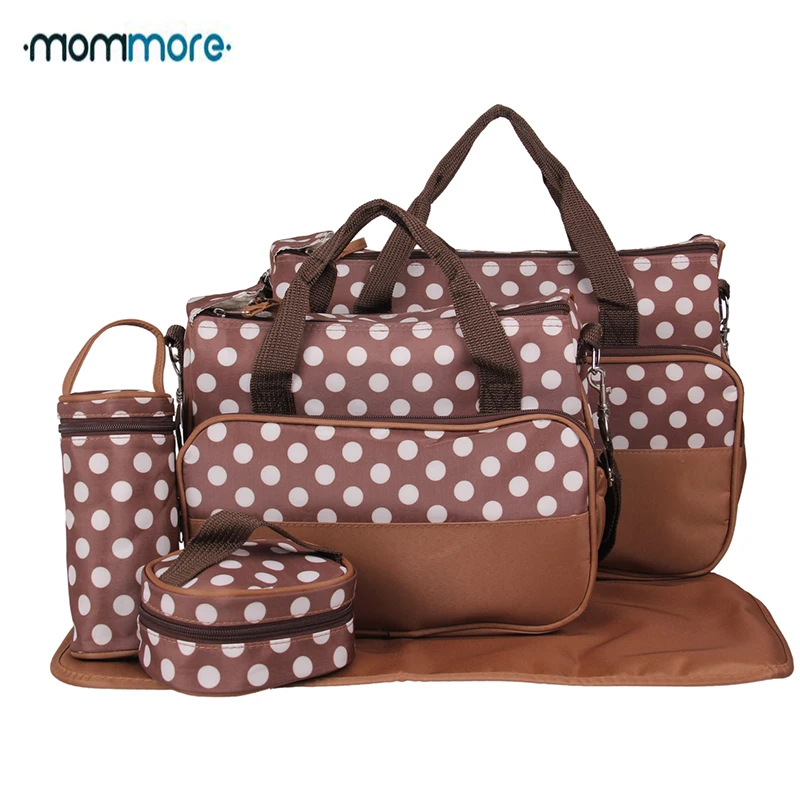 

mommore 5 PCs/set Diaper Bag Fashion Dot Nappy Bag for Mom High Quality Baby Bags Mummy Bags Tote for Nappy Diaper Changing