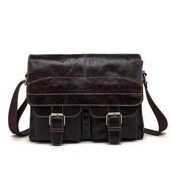 

Genuine Leather Men's Messenger Bag Man Fashion Shoulder Sling Crossbody Bags Travel Laptop Bag Man Flap Casual Shoulder Bag
