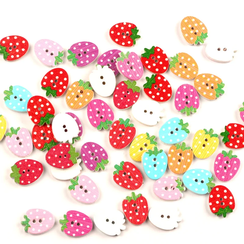

50pcs Mixed Strawberry Wooden Buttons For Clothing Needlework Scrapbooking Wood Botones Decorative Crafts Diy Accessories