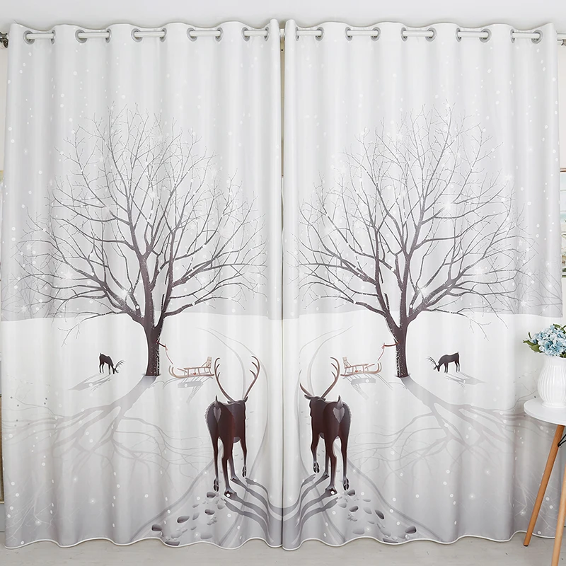 1PC White Snow Deer Print Window Curtains for the Bedroom Fancy