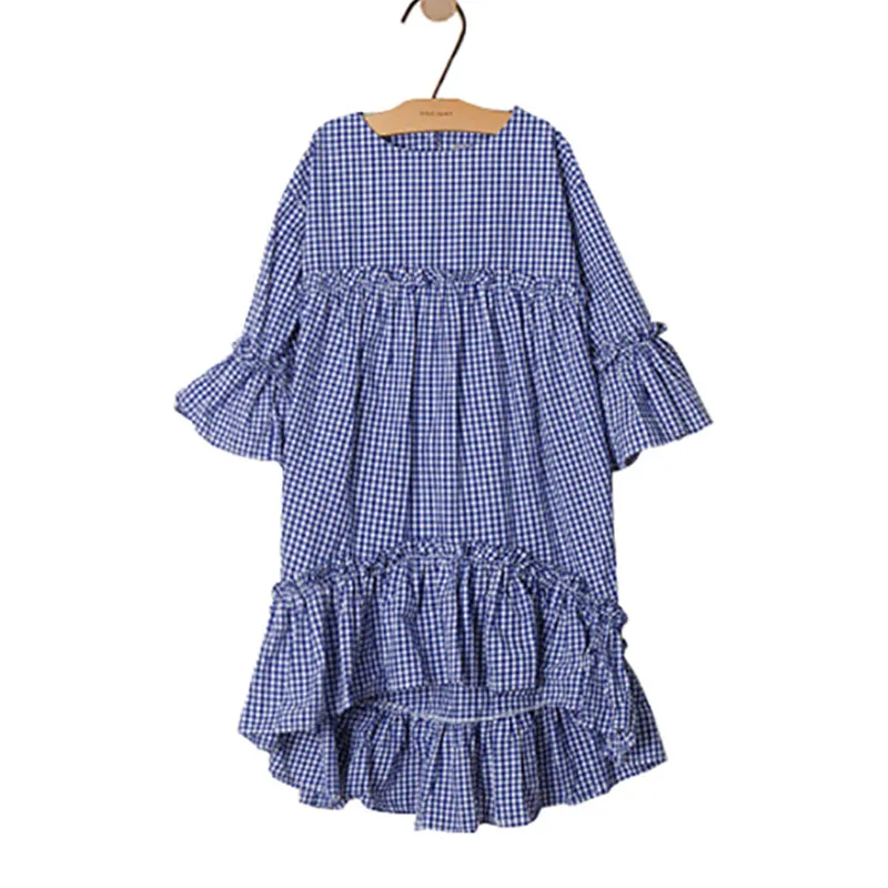 4 to 14 years kids & teenager girls summer plaid ruffle asymmetrical cotton causal dress children fashion flare sleeve dresses 4 to 14 years kids & teenager girls summer plaid ruffle asymmetrical cotton causal dress children fashion flare sleeve dresses