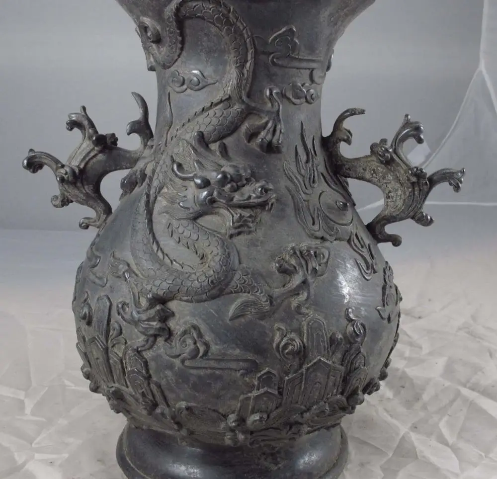 

11 Chinese Royal Old Pure Copper Bronze Lucky Dragon Jar Crock Bottle Pot Vase