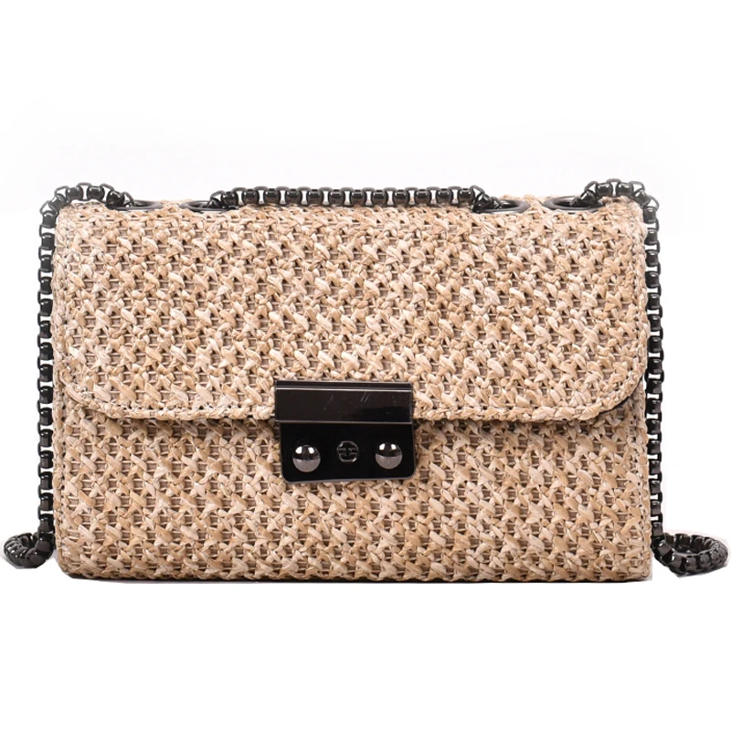 

2019 New Straw Bags Women Summer Rattan Bag lady Handmade Woven Beach Cross Body Bag White Black Wine red Khaki Should bags