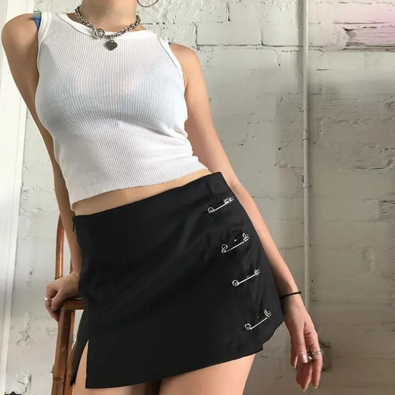 JSMY для женщин Unif Harajuku булавки молния трапециевидной формы юбка темно готичный