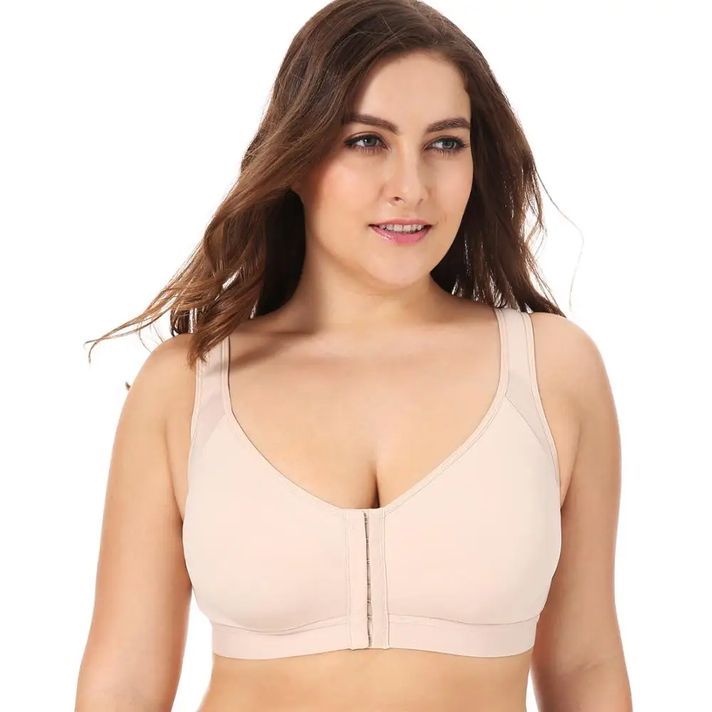 1Women's Plus Size Sports Bras Solid Color Front Clasp Closure Running Fitness Bras High Quality Breathable Thin Underwear