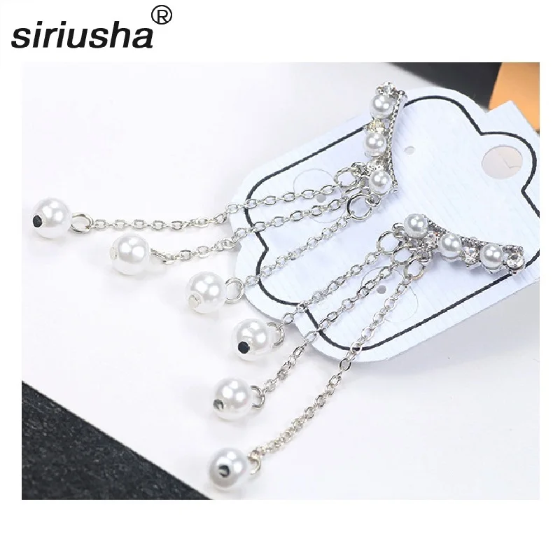 

Movie star model tassel metal chain pearl earrings temperament simple long rhinestone earrings versatile ear jewelry S151