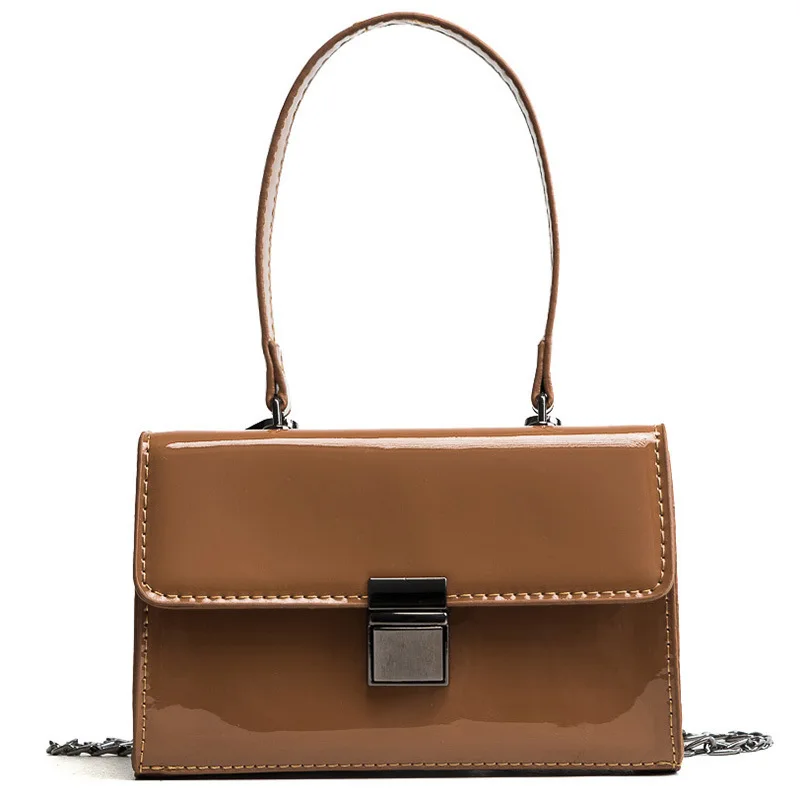 

Fashion lacquer leather portable chain women's bag, oblique cross small package, fashion lacquer leather chain women's ba