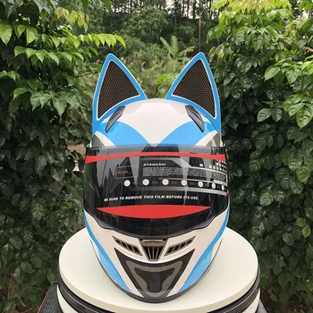 

Full Face Cute Cat White Blue Helmet Open Face Motocross Helmet Unisex Motorcycle Helmet Capacetes Motociclista Novelty Casque