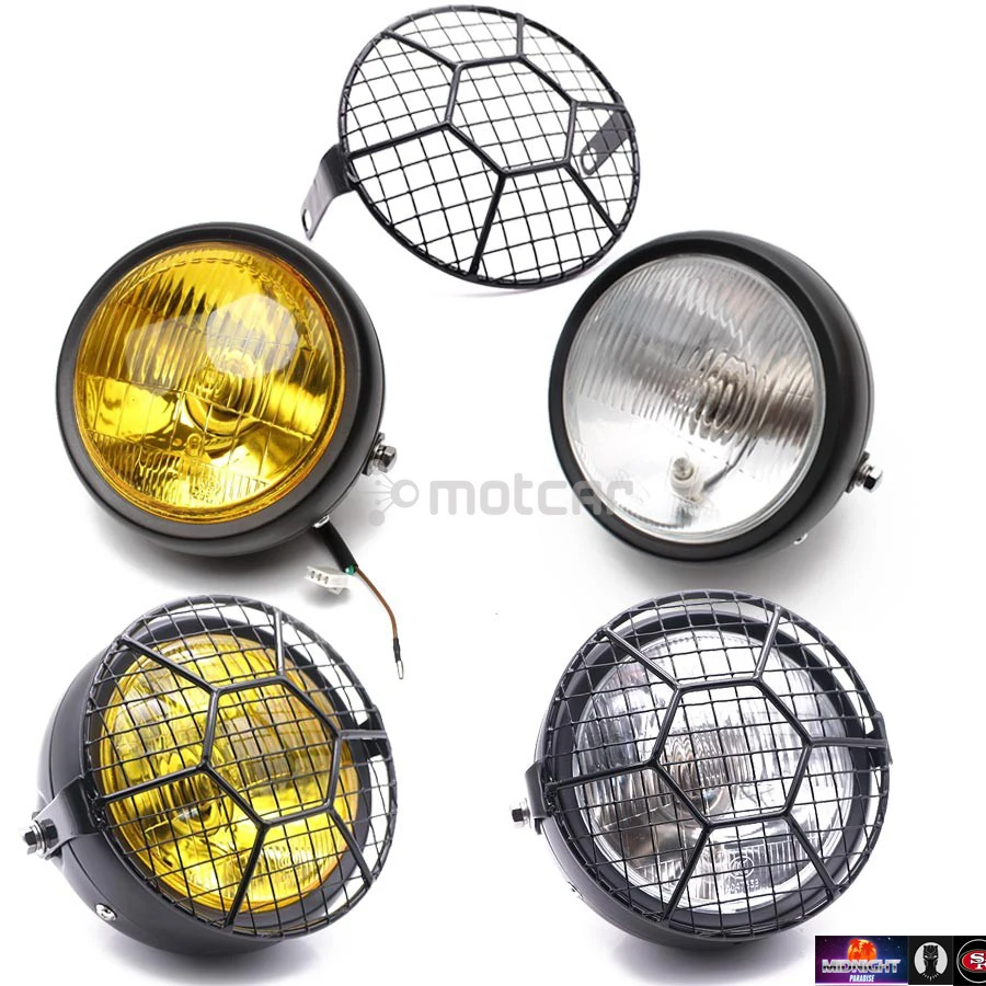 

Motorcycle 12V Hi/Low Bean Bulb Headlight+Metal Retro Football Style Grill Mask Protrector For Honda CB100 CB125S GN125 CG125