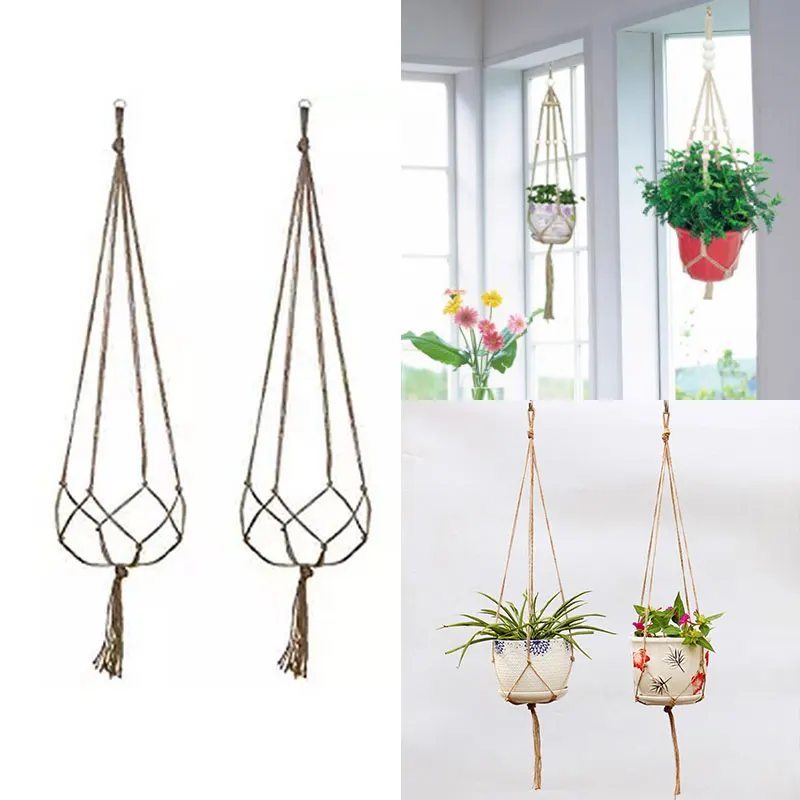 

Hemp Rope Flower Pot Handcrafted Horticultural Greening Basket Hanging As House Office Ornament Garden Park Outdoor Indoor Decor