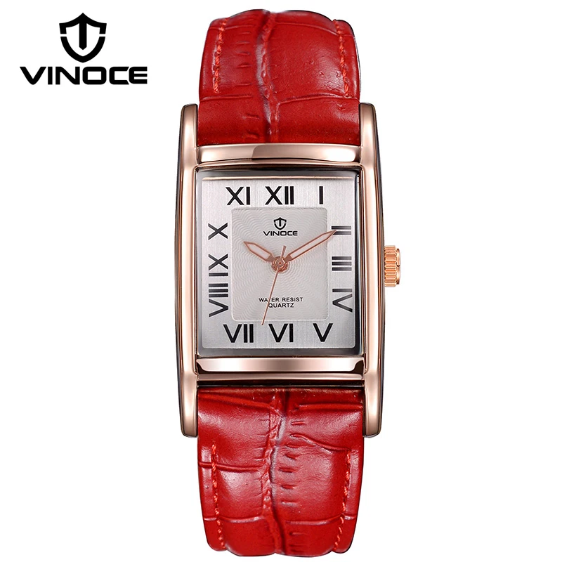 Бренд VINOCE, роскошные часы для влюбленных,, кожаный ремешок, кварцевые часы для мужчин и женщин, повседневные парные наручные часы, модные 8116 - Цвет: white red men