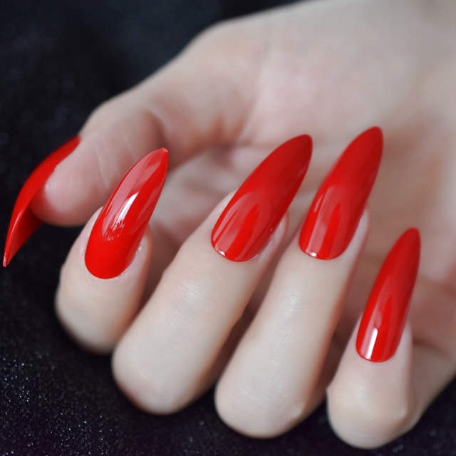 Long STILETTO False Nails Pre-designed Curved Pink Marble Press On Nails including glue sticker