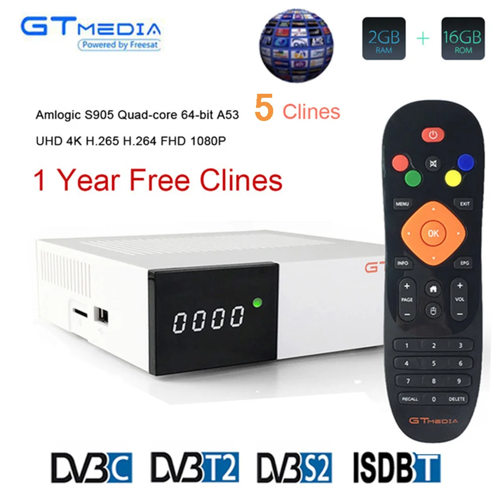 

Gtmedia GTC DVB-S2/T2/C Satellite Receiver Android tv with 1 Year Europe ccam 5 clines Full HD IPTV 4k Spain Poland UK Germany