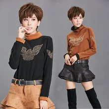 Новинка, осенне-зимняя женская модная свободная водолазка с бусинами в стиле пэчворк, Женская Повседневная футболка со стразами, топы