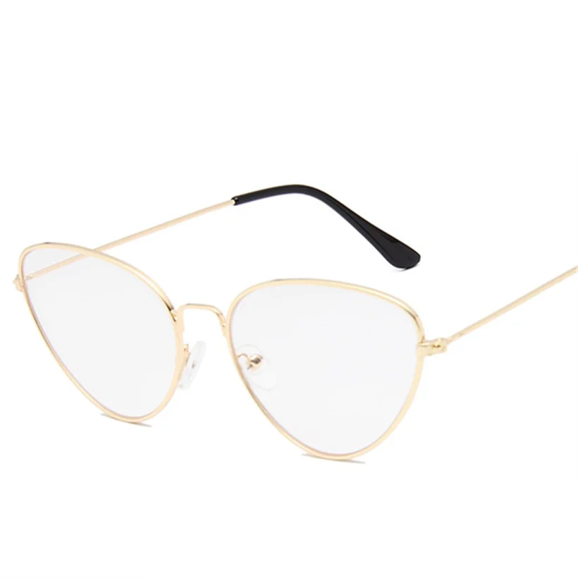 Прозрачные линзы оправа для очков в стиле кошачьи глаза женские и мужские очки с металлической оправой брендовые дизайнерские оптические очки ретро модные очки - Цвет оправы: Gold