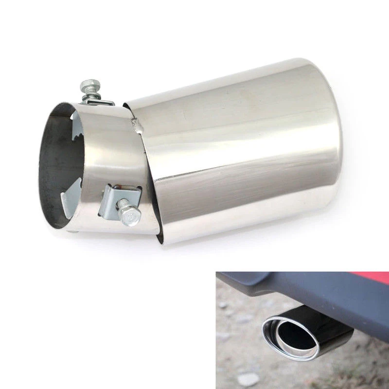 Car Round Silver Stainless Steel Chrome Exhaust Tail Muffler Tip Pipe Accessorie