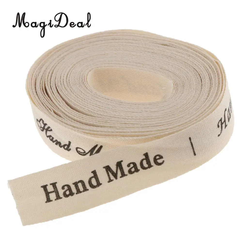 MagiDeal 5 Yards 15mm Hand Made Label Printed Cotton Fabric Ribbon Gift Package Belt DIY Sewing Accessories
