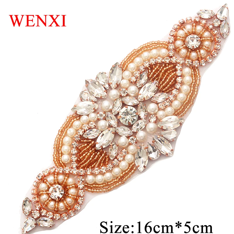 WENXI Craft (5 шт.) оптовая продажа розовое золото жемчужные стразы аппликации шитье на