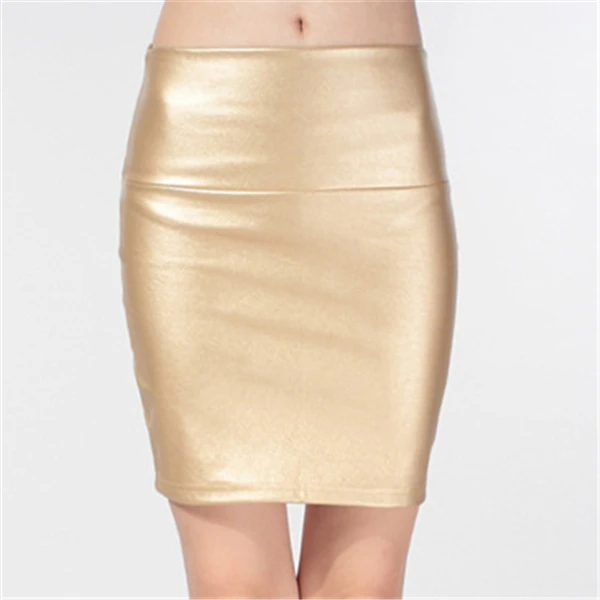 Зимние женские облегающие мини юбки из искусственной кожи, 14 цветов, сексуальная модная Клубная кожаная юбка-карандаш, однотонная Повседневная SMT-A019 с высокой талией - Цвет: Золотой