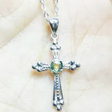 Ожерелье с крестом из натурального настоящего сапфира,, серебро 925 пробы для мужчин и женщин, 0.35ct, драгоценный камень# C19021007