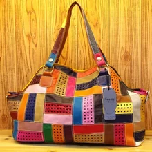 Для женщин Повседневная сумка для покупок Большой сумка из коровьей кожи Лоскутная Женская дорожная сумка из натуральной кожи брендовые модные женские сумки большой