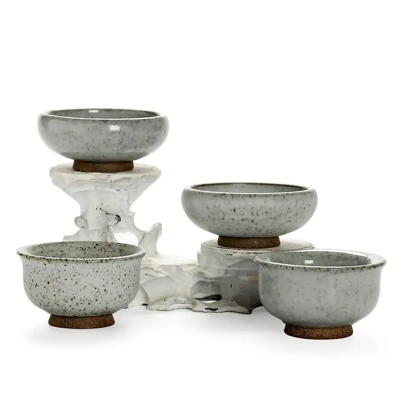 

1PC Ceramics Pigmented Tea Cup For Home Tea Ceremony Portable Cup Unisex Grey Porcelain Chinese Tea Cup Retro Pu'Er Drinkware