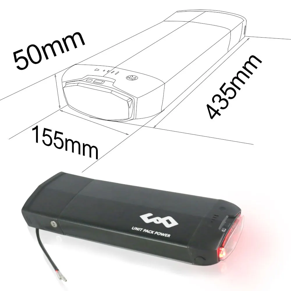 Задняя стойка батарея для электровелосипеда 36В 13Ah литий-ионный задний светильник батареи для Bafang 36 вольт 250 Вт 350 Вт 500 Вт 8Fun электровелосипед