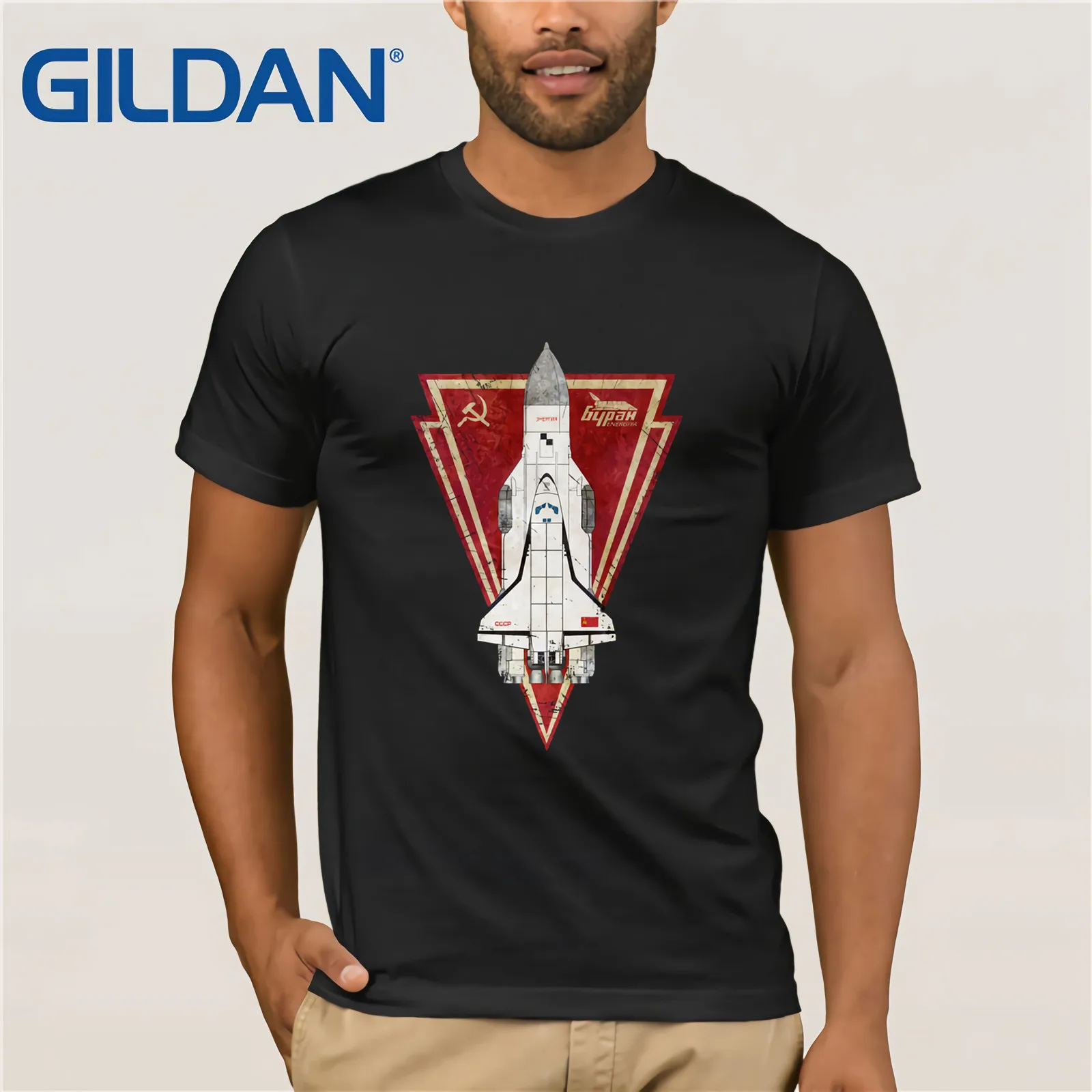 

Gildan Brand Russia CCCP Energiya Buran V01 Space Exploration Program T-Shirt Summer Men's Short Sleeve T-Shirt