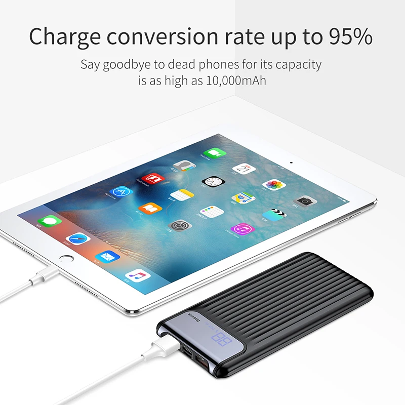 Baseus 10000 mAh lcd Быстрая зарядка 3 0 5V3A банк питания для iPhone X 8 7 samsung Xiaomi huawei зарядное