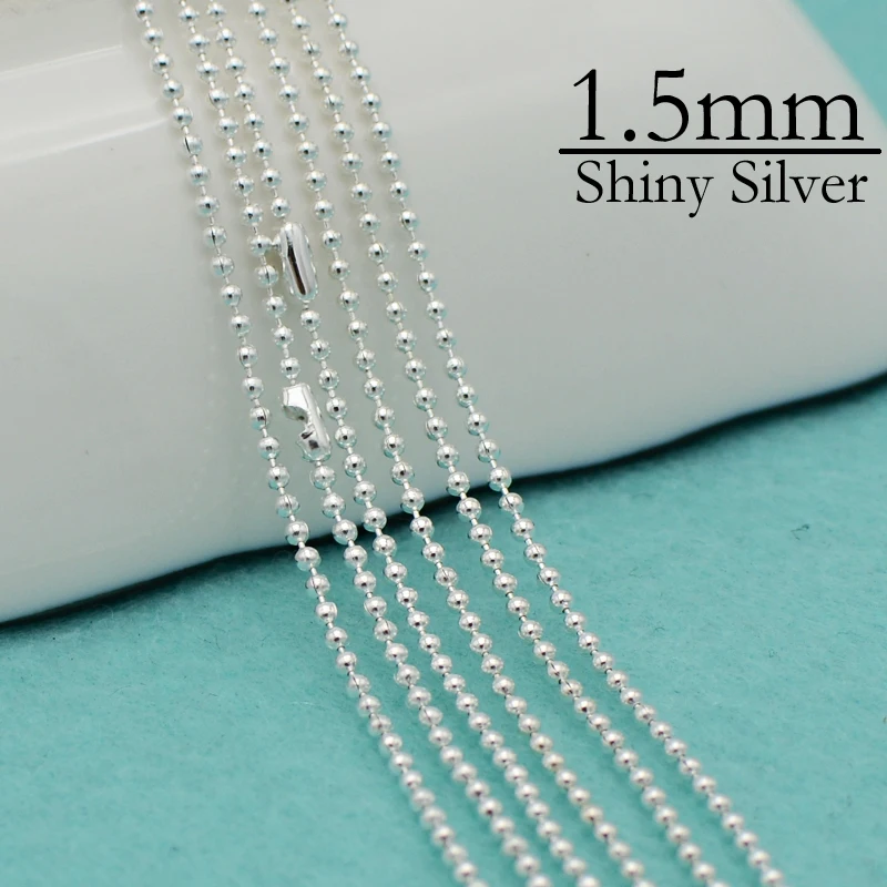 50 pcs 24 Inch Silver Plated Ball Chain Necklace, 1.5mm Silver Ball
