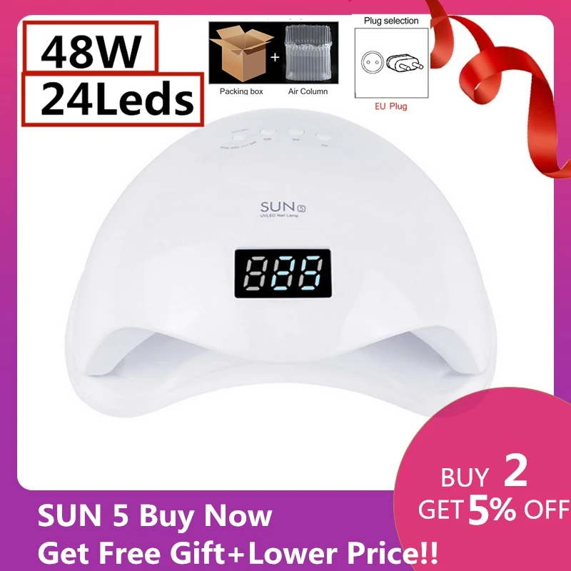 

SUN5 48W Dual UV LED Nail Lamp Nail Dryer Gel Polish Curing Light with Bottom 30s/60s Timer LCD display Auto Sensor Manicure