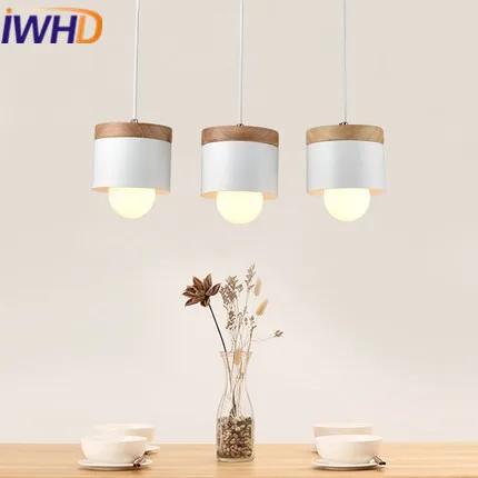 Luces colgantes modernas de hierro estilo nórdico IWHD madera creativa lámpara colgante Led cocina barra de dormitorio iluminación Lustre