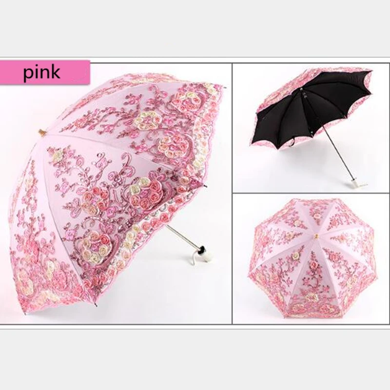 

1PC Two Fold Double Fold Vintage Lace Embroidery Umbrella Black Plastic Sunscreen Embroidery Umbrella FPW9256-1