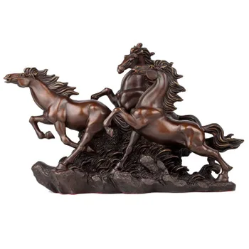 

Chinese Feng shui 100% Pure Bronze Gallop Run Three Horses Auspicious Statue Copper garden decoration